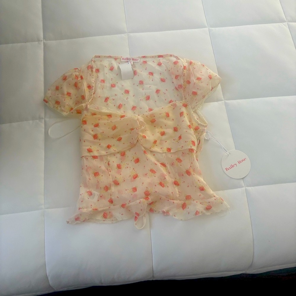 Bailey Rose Floral Sheer Blouse - Cream with roses